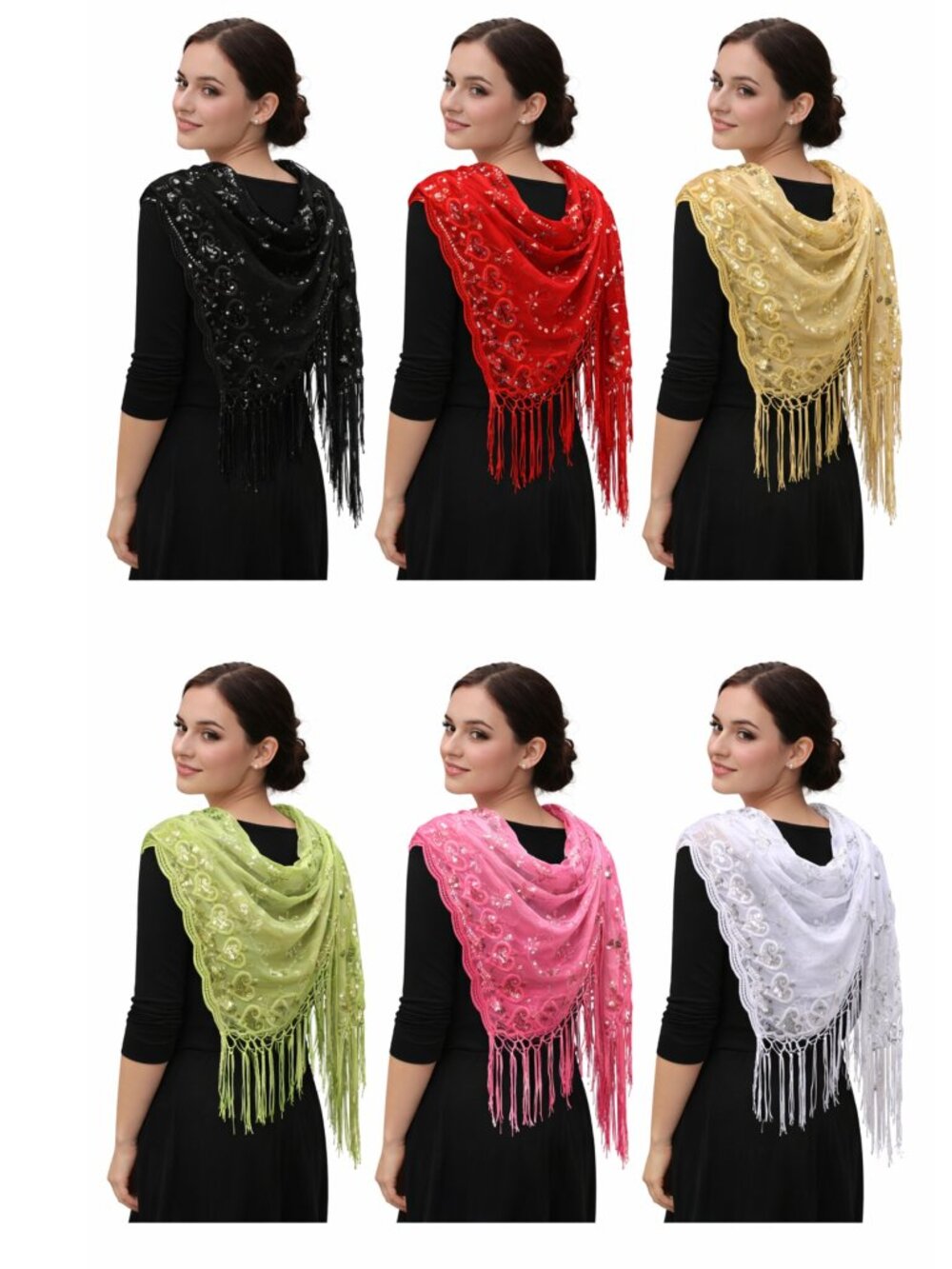 Women’s Sequin Scarves Embroidered Fringe Shawl Scarf Sequin - Multiple Colors